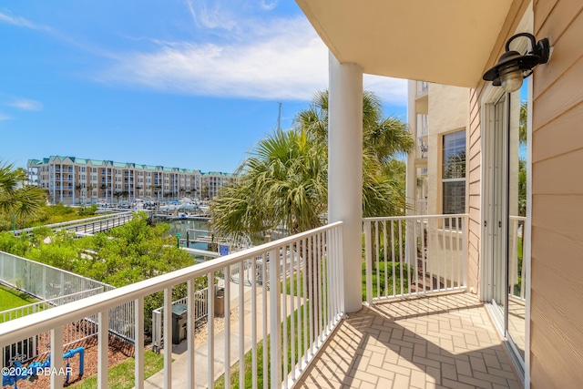 balcony with a water view