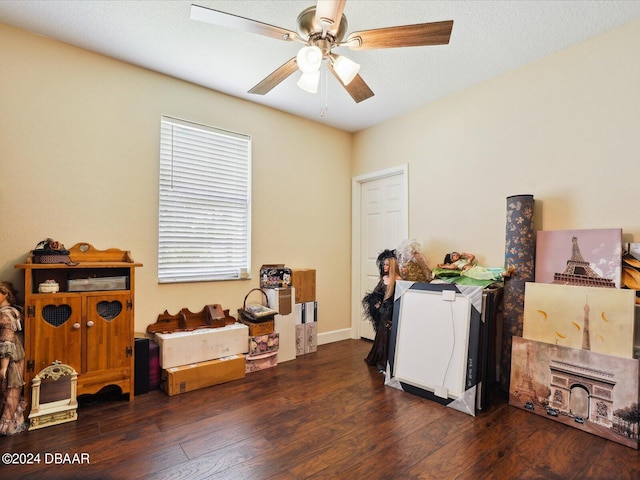 miscellaneous room featuring ceiling fan and dark hardwood / wood-style flooring