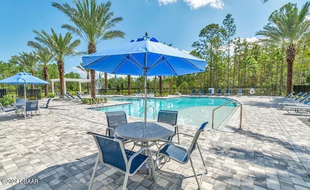 view of swimming pool featuring a patio