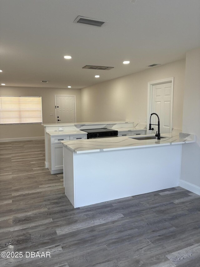 304 Jane Ann St, Port Orange, FL 32127 - kitchen featuring white cabinets, dark wood-style flooring, a peninsula, light countertops, and recessed lighting