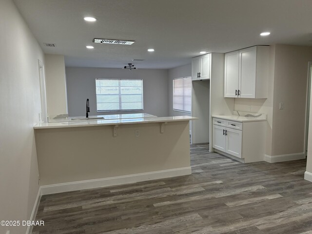 304 Jane Ann St, Port Orange, FL 32127 - kitchen featuring dark wood-type flooring, white cabinetry, recessed lighting, a peninsula, and healthy amount of natural light