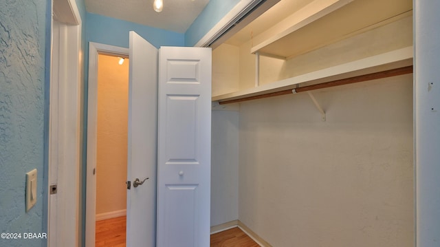 walk in closet with wood-type flooring