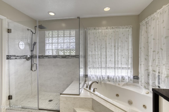 255 Woodhaven Cir W, Ormond Beach, FL 32174 - full bathroom with a stall shower, a jetted tub, and recessed lighting