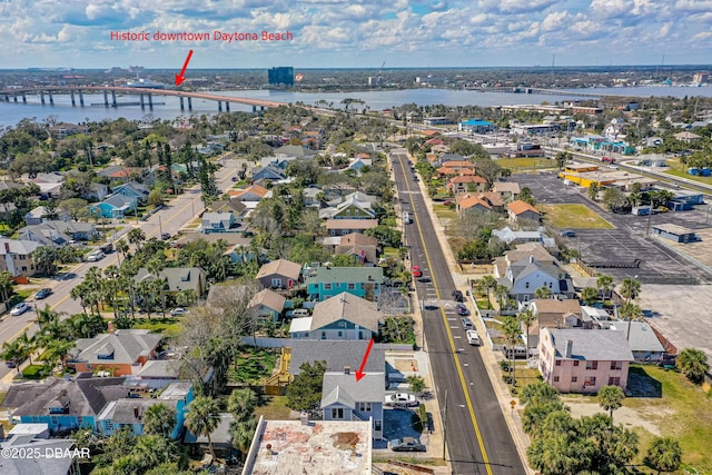 aerial view with a water view