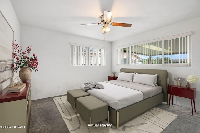 bedroom featuring carpet flooring and ceiling fan