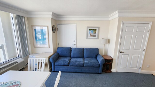 2700 N Atlantic Ave Unit 918, Daytona Beach, FL 32118 - living area featuring ornamental molding, carpet, and baseboards