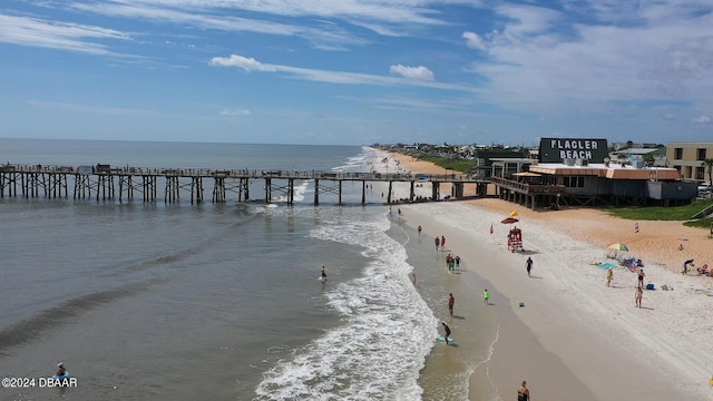 property view of water featuring a beach view