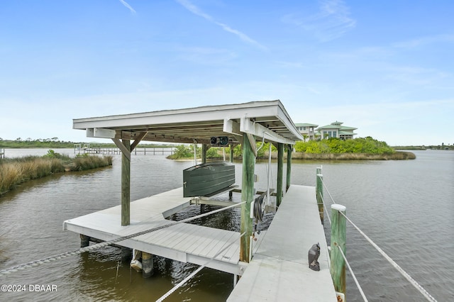 dock area with a water view