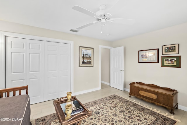 interior space with light hardwood / wood-style floors and ceiling fan