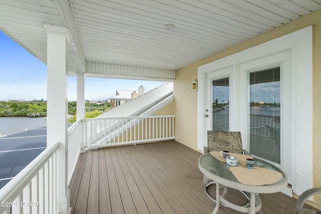 deck with a water view