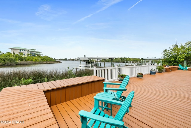 view of dock featuring a water view