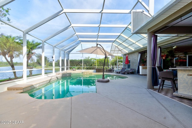 3102 N Springwater Ct N, Port Orange, FL 32128 - outdoor pool with a patio, a water view, and a lanai