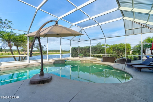 3102 N Springwater Ct N, Port Orange, FL 32128 - swimming pool with a patio area, a lanai, a hot tub, and a water view