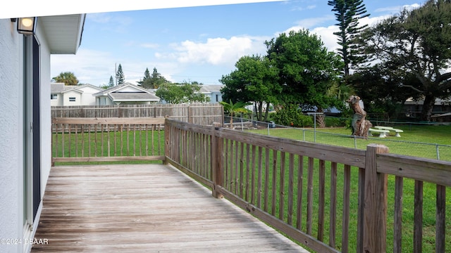 wooden deck with a lawn