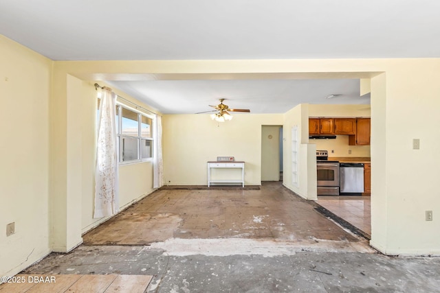 interior space featuring a ceiling fan