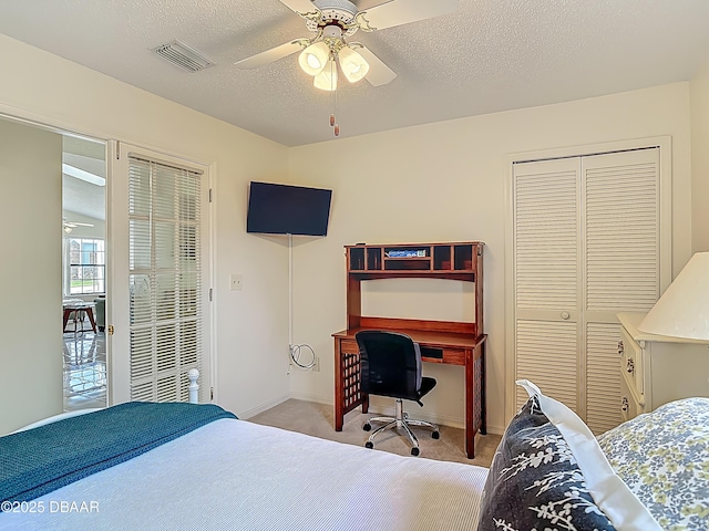 907 Silverleaf Pl, Port Orange, FL 32127 - bedroom with a ceiling fan, a closet, baseboards, carpet flooring, and visible vents