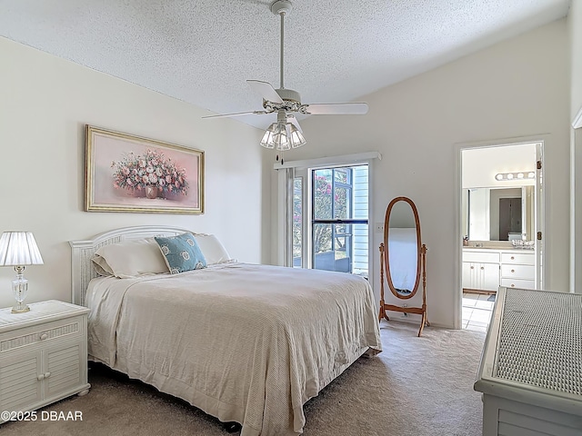 907 Silverleaf Pl, Port Orange, FL 32127 - bedroom featuring carpet, ensuite bath, ceiling fan, and a textured ceiling