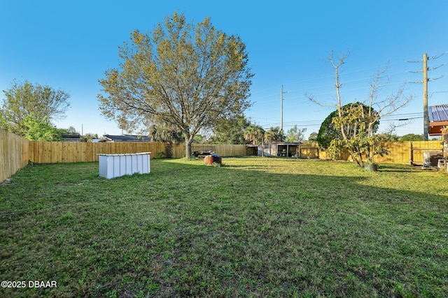 view of yard with a fenced backyard