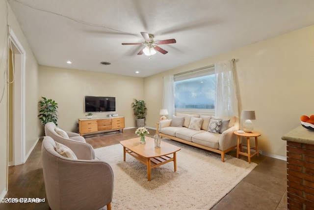 1493 Derbyshire Rd, Daytona Beach, FL 32117 - living room featuring recessed lighting, baseboards, and a ceiling fan