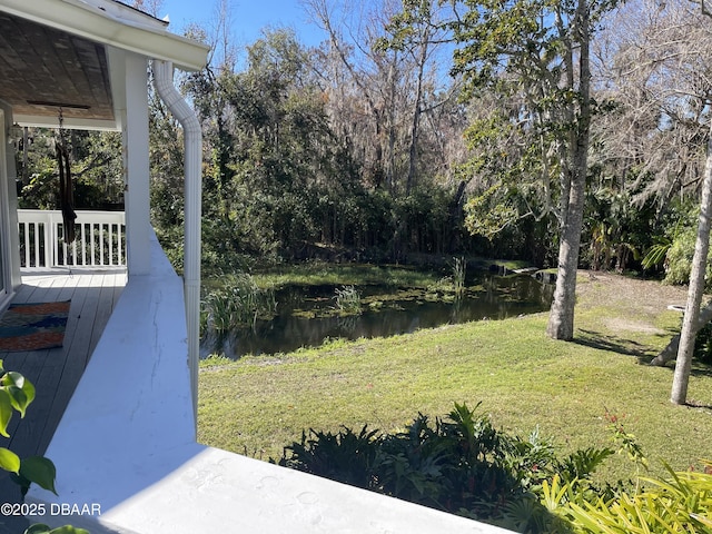 view of yard with a water view