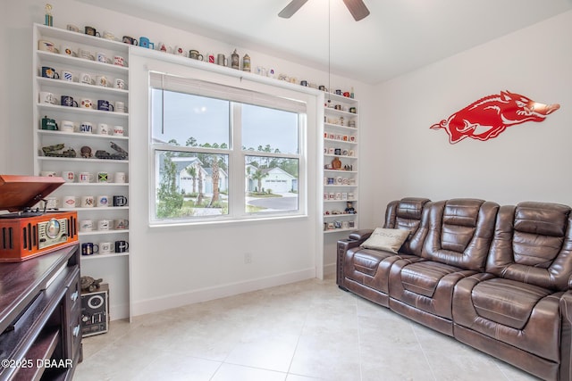 living room featuring ceiling fan