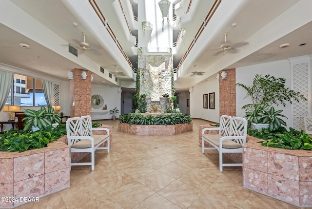 interior space featuring ceiling fan