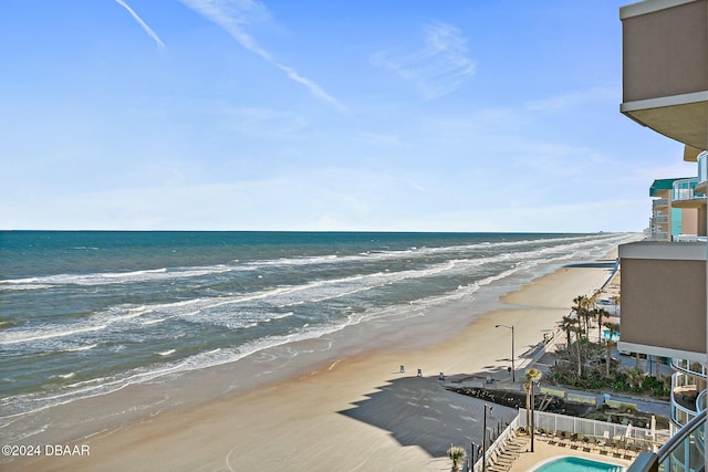 view of water feature with a beach view