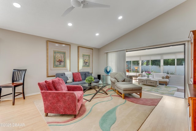 916 Ashmeade Ct, Port Orange, FL 32127 - living room featuring recessed lighting, light wood-type flooring, a ceiling fan, and high vaulted ceiling