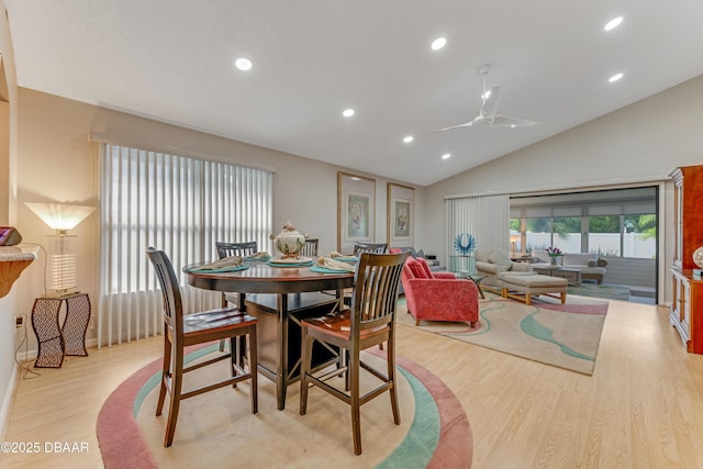 916 Ashmeade Ct, Port Orange, FL 32127 - dining area featuring vaulted ceiling, light wood-type flooring, recessed lighting, and a ceiling fan