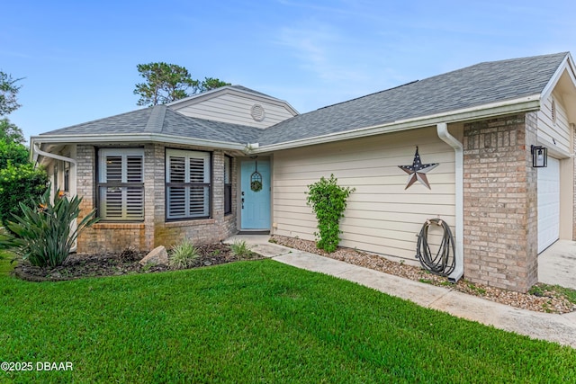 916 Ashmeade Ct, Port Orange, FL 32127 - ranch-style home featuring a front yard, a garage, brick siding, and a shingled roof
