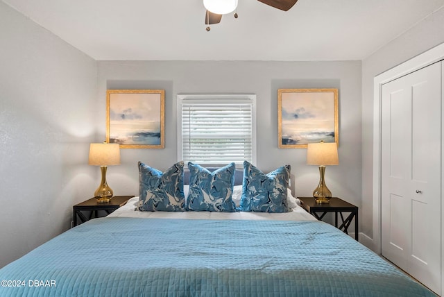 bedroom featuring a closet and ceiling fan