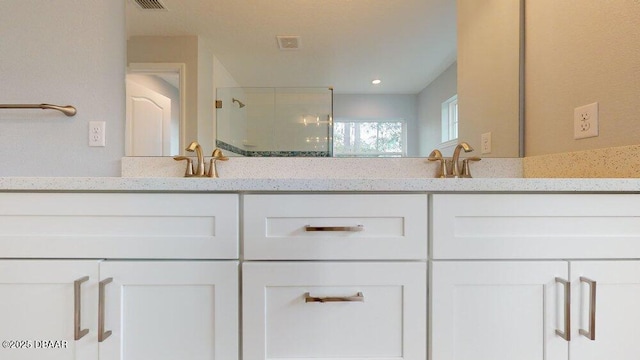 bathroom with vanity and walk in shower