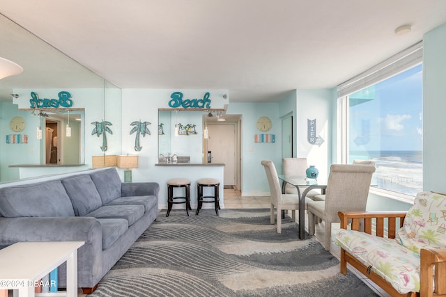 living room with a water view