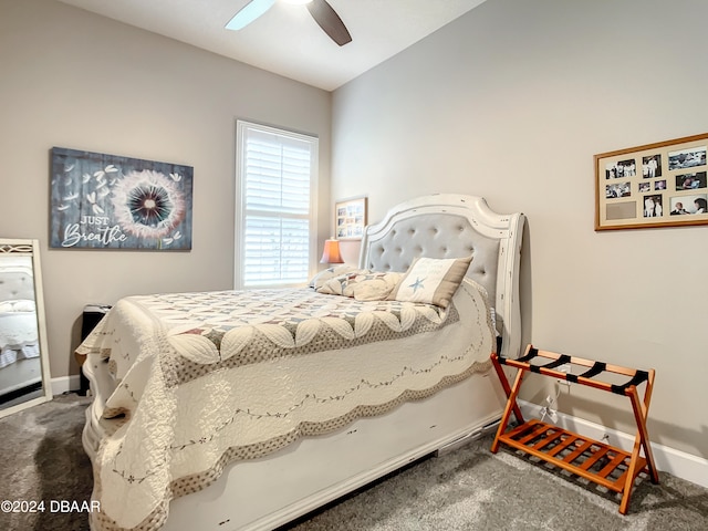 bedroom featuring carpet and ceiling fan