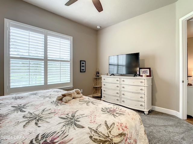 bedroom featuring carpet and ceiling fan