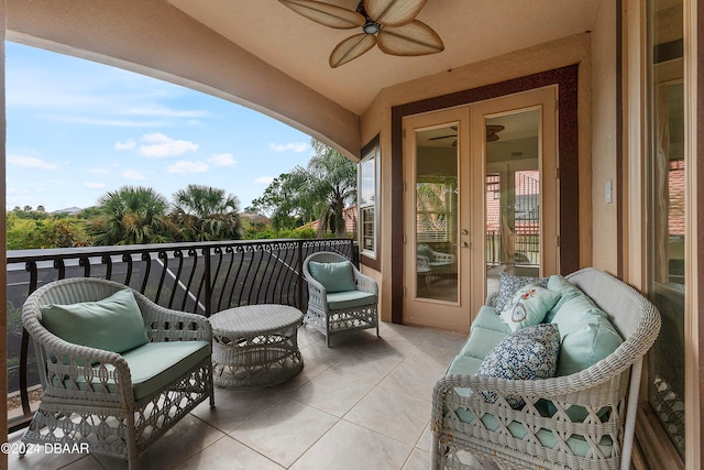 balcony with ceiling fan