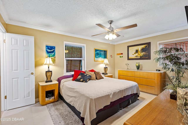 3048 Mango Tree Dr, Edgewater, FL 32141 - bedroom with a textured ceiling, ornamental molding, and a ceiling fan