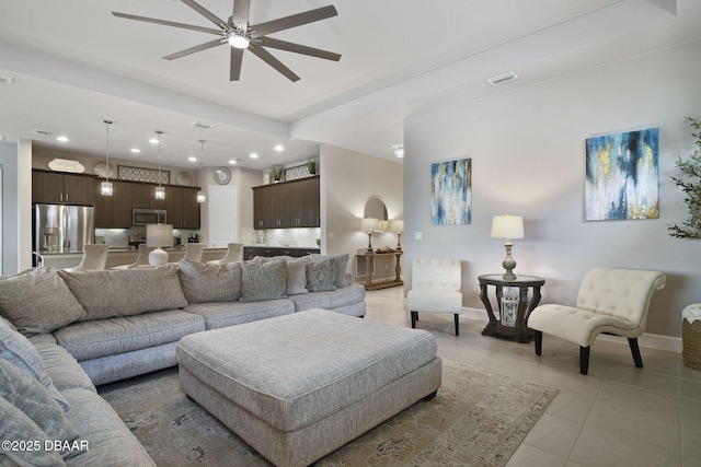 6279 W Fallsgrove Ln, Port Orange, FL 32128 - living room with ceiling fan, recessed lighting, and light tile patterned floors