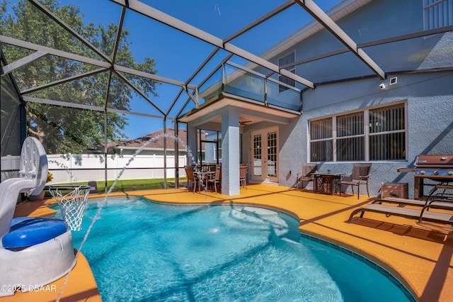 10 Cantilever Ct, Ormond Beach, FL 32174 - view of pool featuring a patio area, outdoor dining space, a lanai, french doors, and grilling area