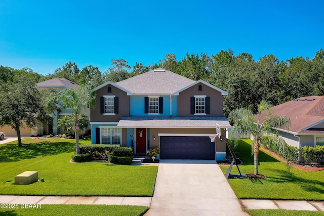 10 Cantilever Ct, Ormond Beach, FL 32174 - traditional-style home featuring stucco siding, concrete driveway, an attached garage, and a front yard