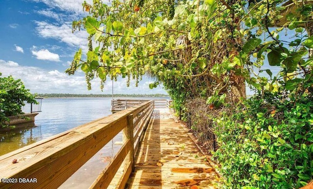 view of community with a water view