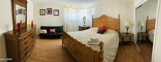 bedroom featuring hardwood / wood-style flooring and a closet