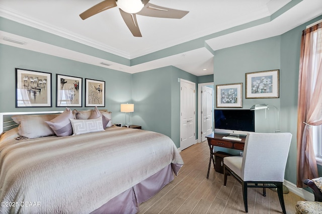 3343 S Atlantic Ave Unit 601, Daytona Beach Shores, FL 32118 - bedroom featuring ornamental molding, light wood-style flooring, a ceiling fan, recessed lighting, and a closet