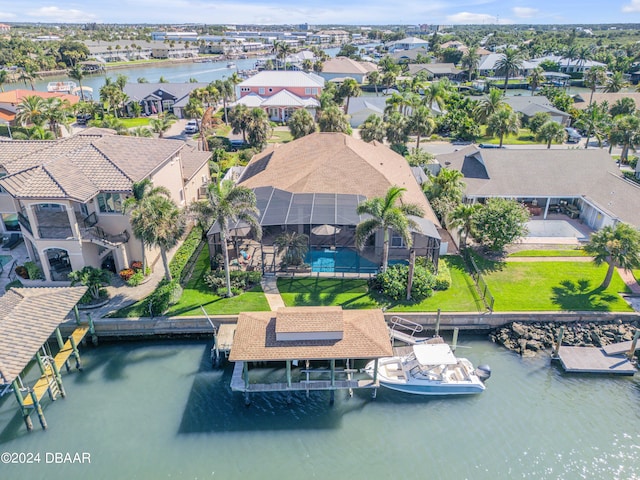 aerial view featuring a water view