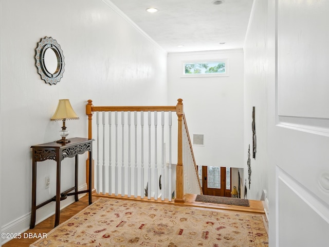 206 S Riverside Dr, Edgewater, FL 32132 - stairway featuring wood finished floors and ornamental molding