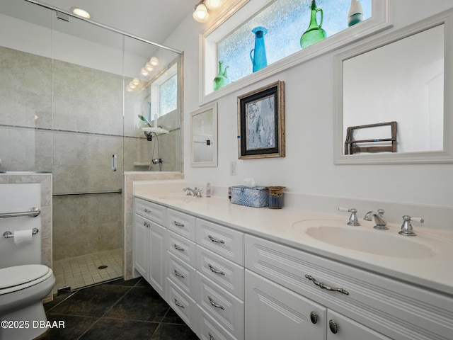 206 S Riverside Dr, Edgewater, FL 32132 - full bathroom with double vanity, a stall shower, and tile patterned floors