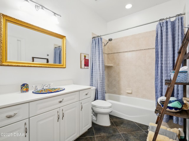 206 S Riverside Dr, Edgewater, FL 32132 - bathroom with vanity, shower / bathtub combination with curtain, and tile patterned flooring