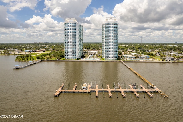 bird's eye view featuring a water view