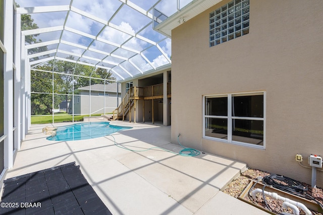 6065 Spruce Point Cir, Port Orange, FL 32128 - outdoor pool featuring a patio, stairway, and a lanai