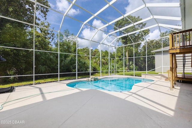 6065 Spruce Point Cir, Port Orange, FL 32128 - swimming pool with a patio, view of scattered trees, and a lanai